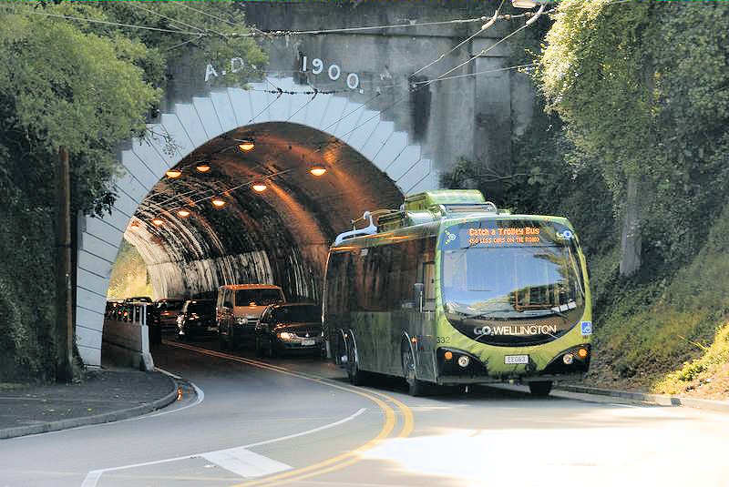 Designline Trolleybus 332 emerging from Karori Tunnel